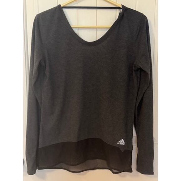 Adidas Climalite shirt gray heathered mesh scoop back long sleeves S - Picture 2 of 7